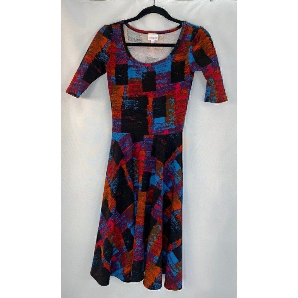 LuLaRoe Nicole EUC Abstract Stretchy Dress XXS